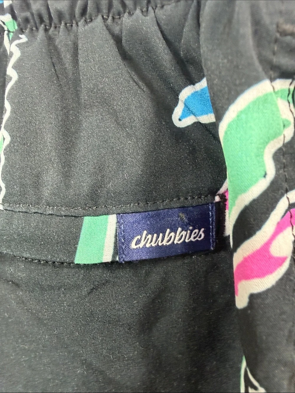 Chubbies Men’s black palm tree print swim shorts size medium.5.5” inseam